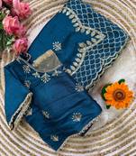Peacock Blue Color  zari thread and sequins embroidery Silk Saree