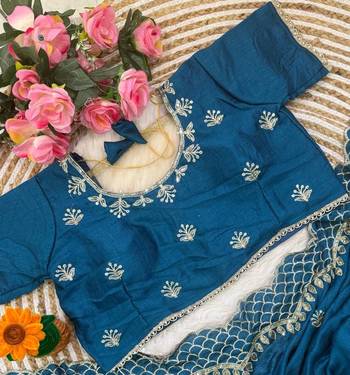 Peacock Blue Color  zari thread and sequins embroidery art silk saree 2