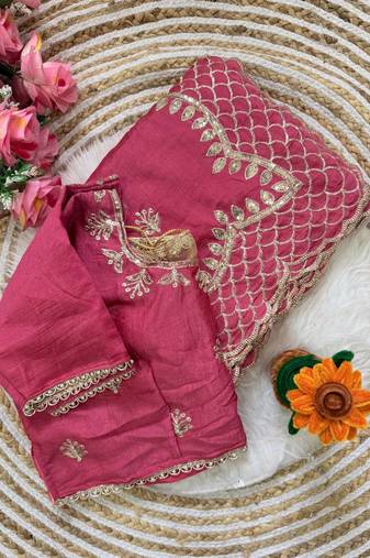 Pink Color  zari thread and sequins embroidery Silk Saree