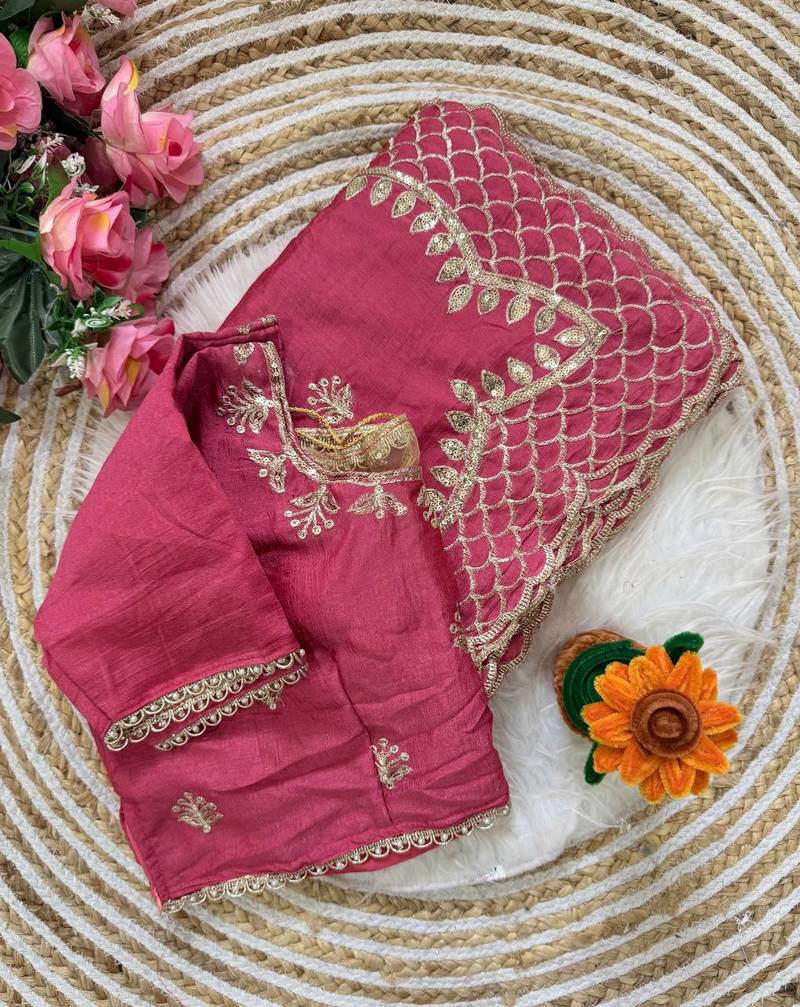 Pink Color  zari thread and sequins embroidery Silk Saree