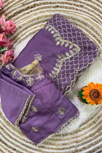 Purple Color  zari thread and sequins embroidery Silk Saree