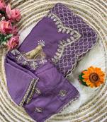Purple Color  zari thread and sequins embroidery Silk Saree