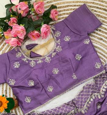 Purple Color  zari thread and sequins embroidery art silk saree 2