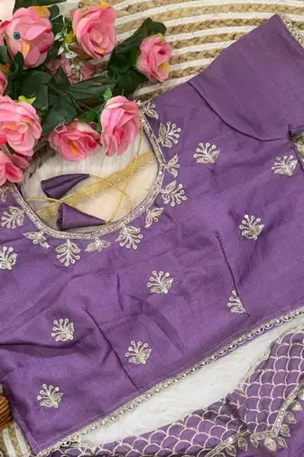 Purple Color  zari thread and sequins embroidery art silk saree
