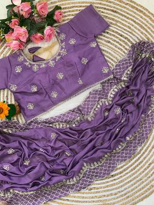 Purple Color  zari thread and sequins embroidery art silk saree 3