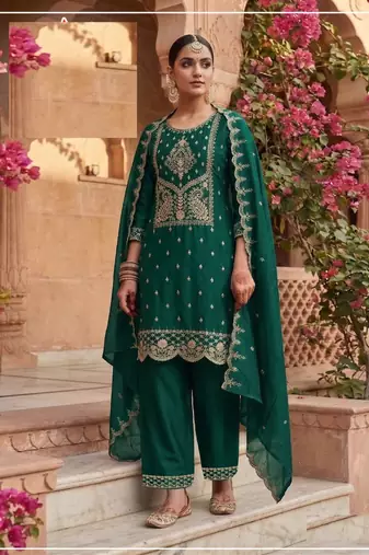 Teal crush heavy embroidery semi stitched suits