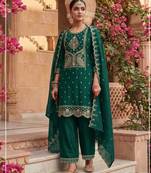 Teal crush heavy embroidery semi stitched suits