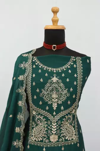 Teal crush heavy embroidery semi stitched suits