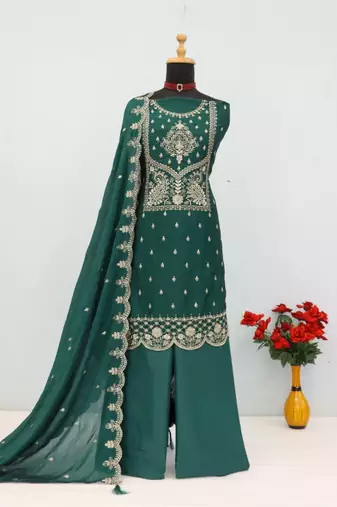 Teal crush heavy embroidery semi stitched suits