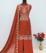 Red crush heavy embroidery semi stitched suits