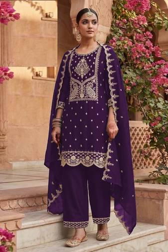 Navy blue crush georgette semi stitched wedding suits