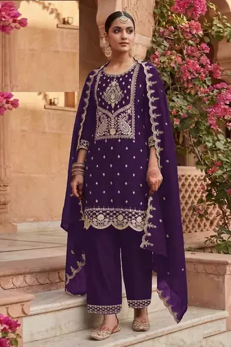 Navy blue crush georgette semi stitched wedding suits