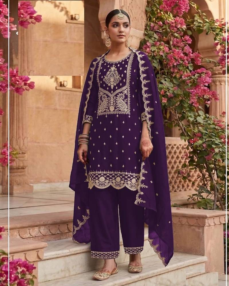 Navy blue crush georgette semi stitched wedding suits