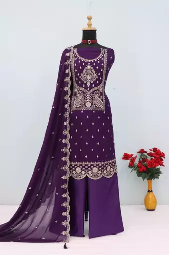 Navy blue crush georgette semi stitched wedding suits