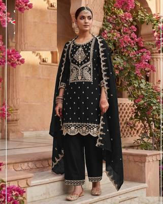 Black crush georgette semi stitched wedding suits 1
