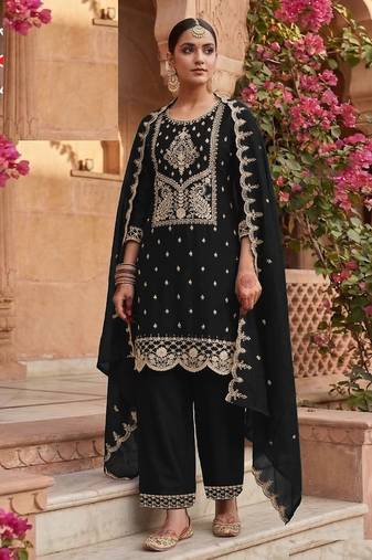Black crush georgette semi stitched wedding suits