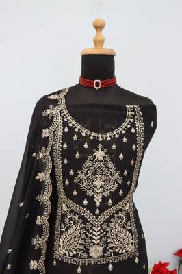 Black crush georgette semi stitched wedding suits 3