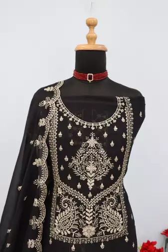 Black crush georgette semi stitched wedding suits