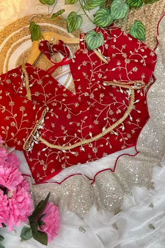 Designer fandy satin white heavy embroidery saree