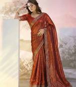 Red fandy satin heavy diamond work saree for women wedding wear