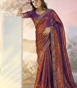 Lilac fandy satin heavy diamond work saree for women wedding wear