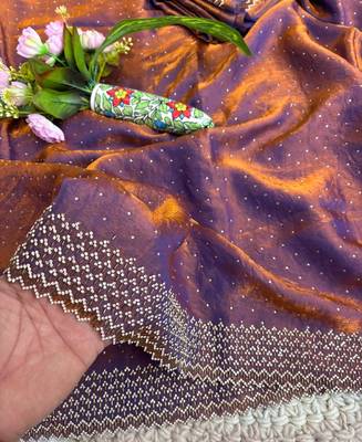 Lilac fandy satin heavy diamond work saree for women wedding wear 3