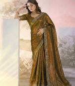 Mustard fandy satin heavy diamond work saree for women wedding wear