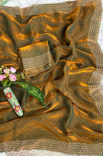 Mustard fandy satin heavy diamond work saree for women wedding wear