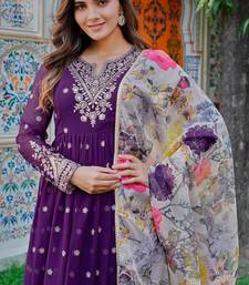 Purple Color Thred With Sequnce Work Georgette Gown Set