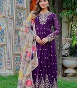 Purple Color Thred With Sequnce Work Georgette Gown Set