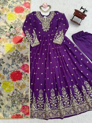 Purple Color Thred With Sequnce Work Georgette Gown Set 5