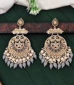 Traditional gold plated chandbali earrings with pearls and grey beads