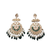 Traditional kundan green stone earrings with pearl beaded fringe design