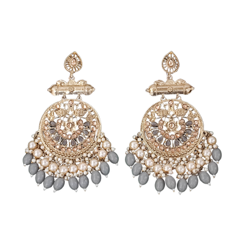 Traditional gold plated chandbali earrings with pearls and grey beads 4