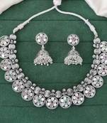 Oxidised silver floral necklace set with jhumka earrings traditional