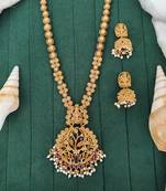 Antique lakshmi long temple necklace set with jhumka earrings