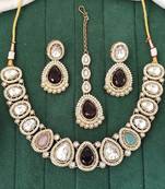 Kundan stone necklace set with earrings and maang tikka bridal