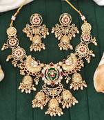 Antique floral temple necklace set with heavy jhumka earrings