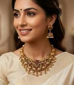 Antique peacock temple necklace set with jhumka earrings