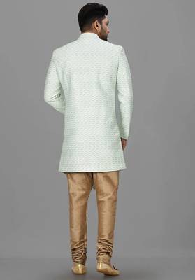 Sea green anghrakha pattern work indo western 4
