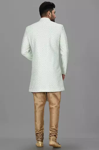 Sea green anghrakha pattern work indo western