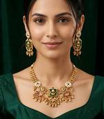 Antique floral temple necklace set with earrings traditional design