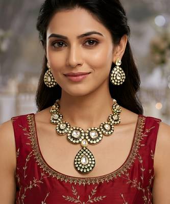 Kundan polki necklace set with matching earrings bridal wear 1