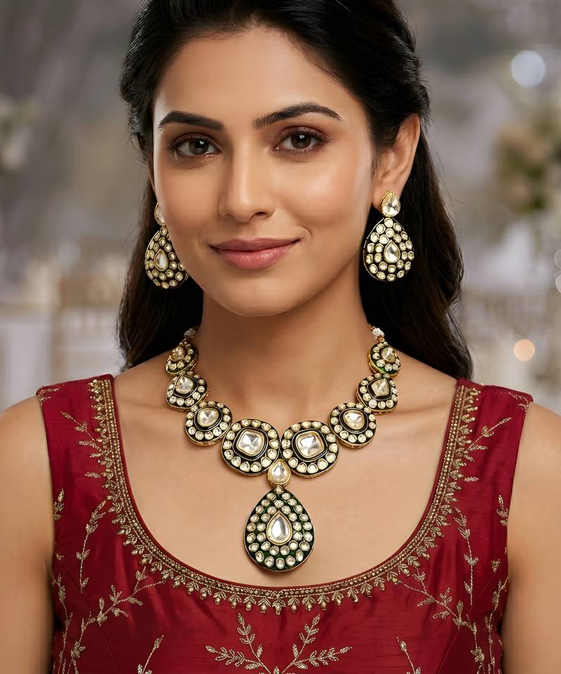 Kundan polki necklace set with matching earrings bridal wear