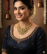 Antique lakshmi temple necklace set with peacock design and jhumka earrings for bridal wear