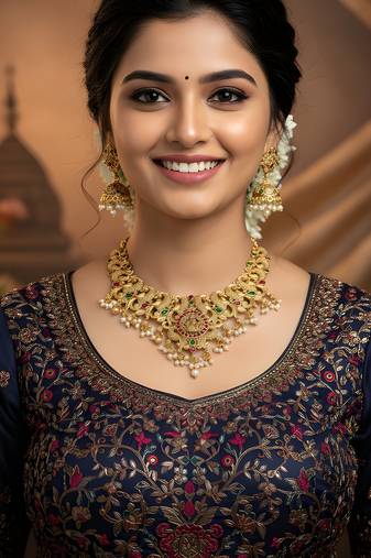 Antique temple lakshmi necklace set with jhumka earrings