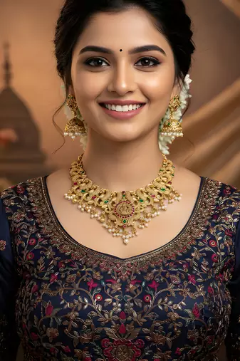 Antique temple lakshmi necklace set with jhumka earrings