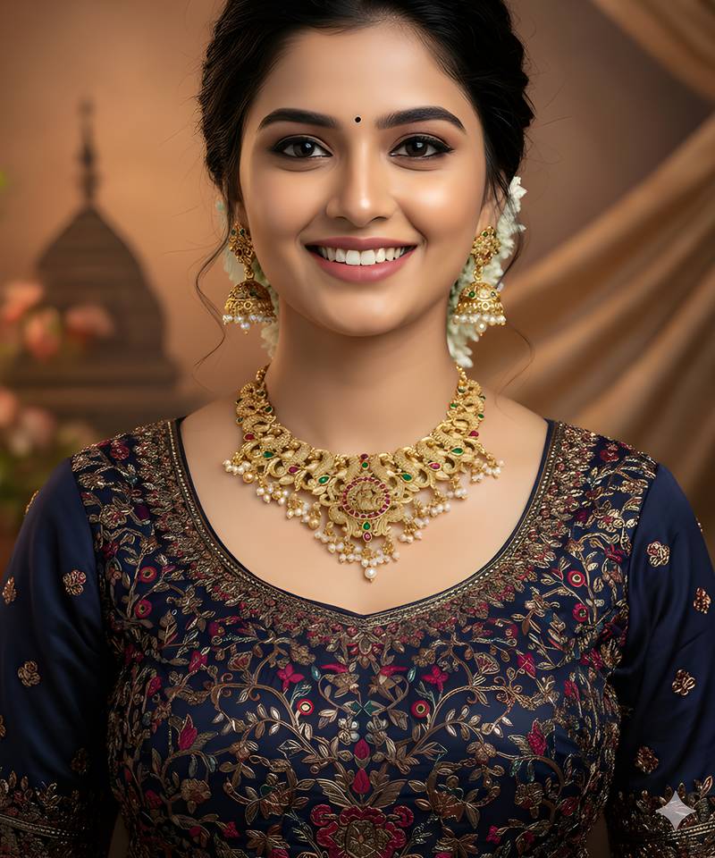 Antique temple lakshmi necklace set with jhumka earrings