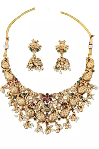 Antique peacock temple necklace set with jhumka earrings