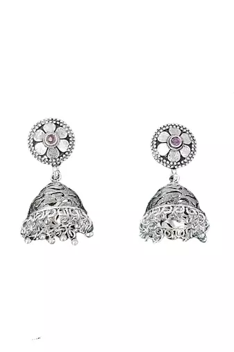 Oxidised silver floral necklace set with jhumka earrings traditional